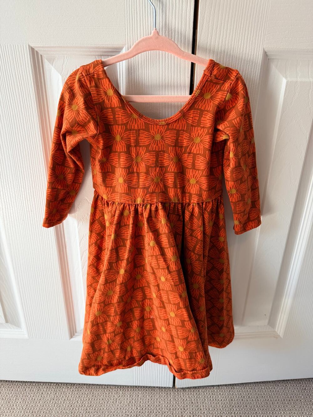 Alice + Ames Girls Orange Retro Floral Fall Twirl Dress Size 5